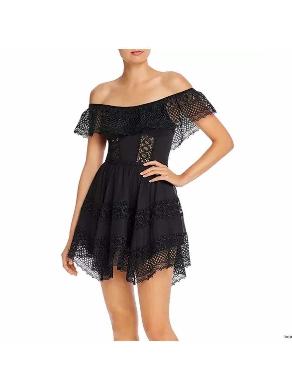 Charo Ruiz Ibiza Vaiana Off-the-Shoulder Crochet Lagoon Resort Black Dress Sz S
